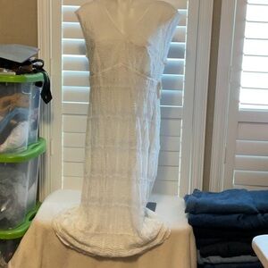 White Pleated Strapless Sheath Maxi Dress